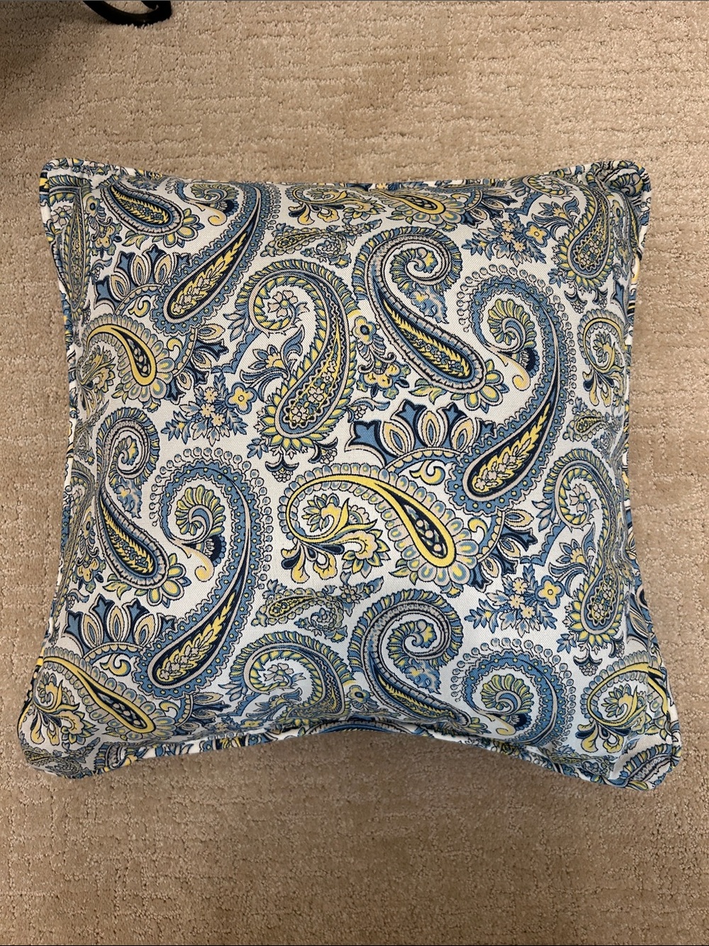 Accent Pillow Square White with Blue, Yellow, Paisley Print NWOT